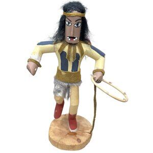 Vintage Mask Owl Native American Kachina Doll By C. Tom 1994 Hoop & Fur Signed